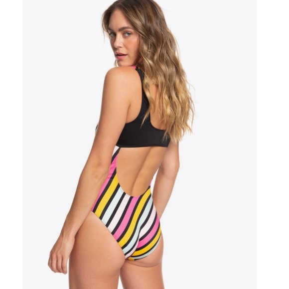 2020 Roxy Pop Surf Swimsuit in Anthracite Stripe - Picture 2 of 9